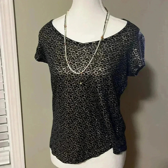 [S] Cynthia Rowley Top  100% Linen Blue Metallic Stars - Picture 1 of 5